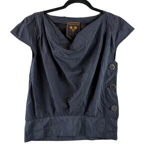 Jamison Silk Cotton Blend Black Cowl Neck Blouse Women's Small Career Cap Sleeve